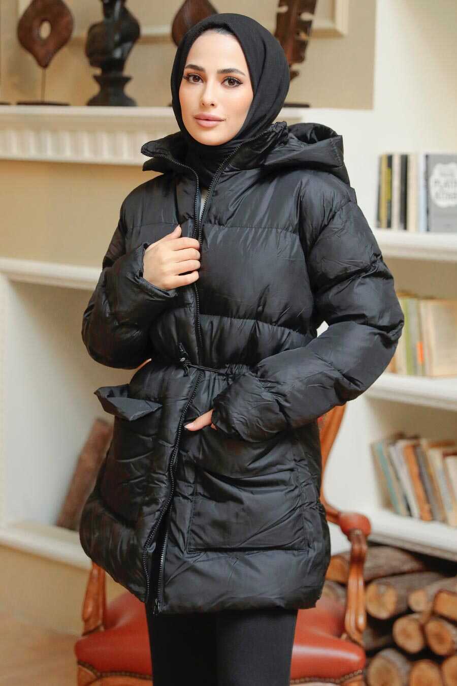 Black Hijab İnflatable Coat 13701S