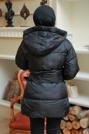 Black Hijab İnflatable Coat 13701S - Thumbnail