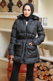 Black Hijab İnflatable Coat 13701S - Thumbnail