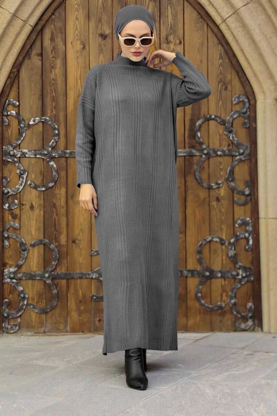 Smoke Color Hijab Knitwear Dress 34150FU