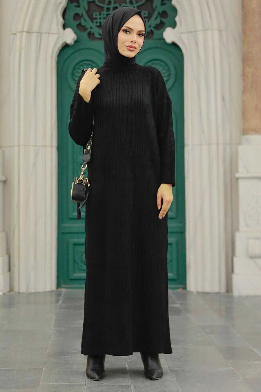 Black Hijab Knitwear Dress 34150S