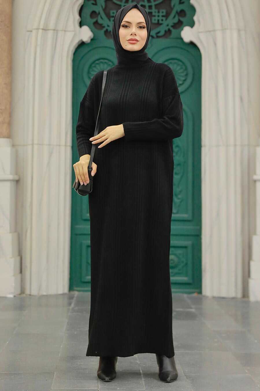 Black Hijab Knitwear Dress 34150S