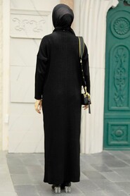 Black Hijab Knitwear Dress 34150S - Thumbnail