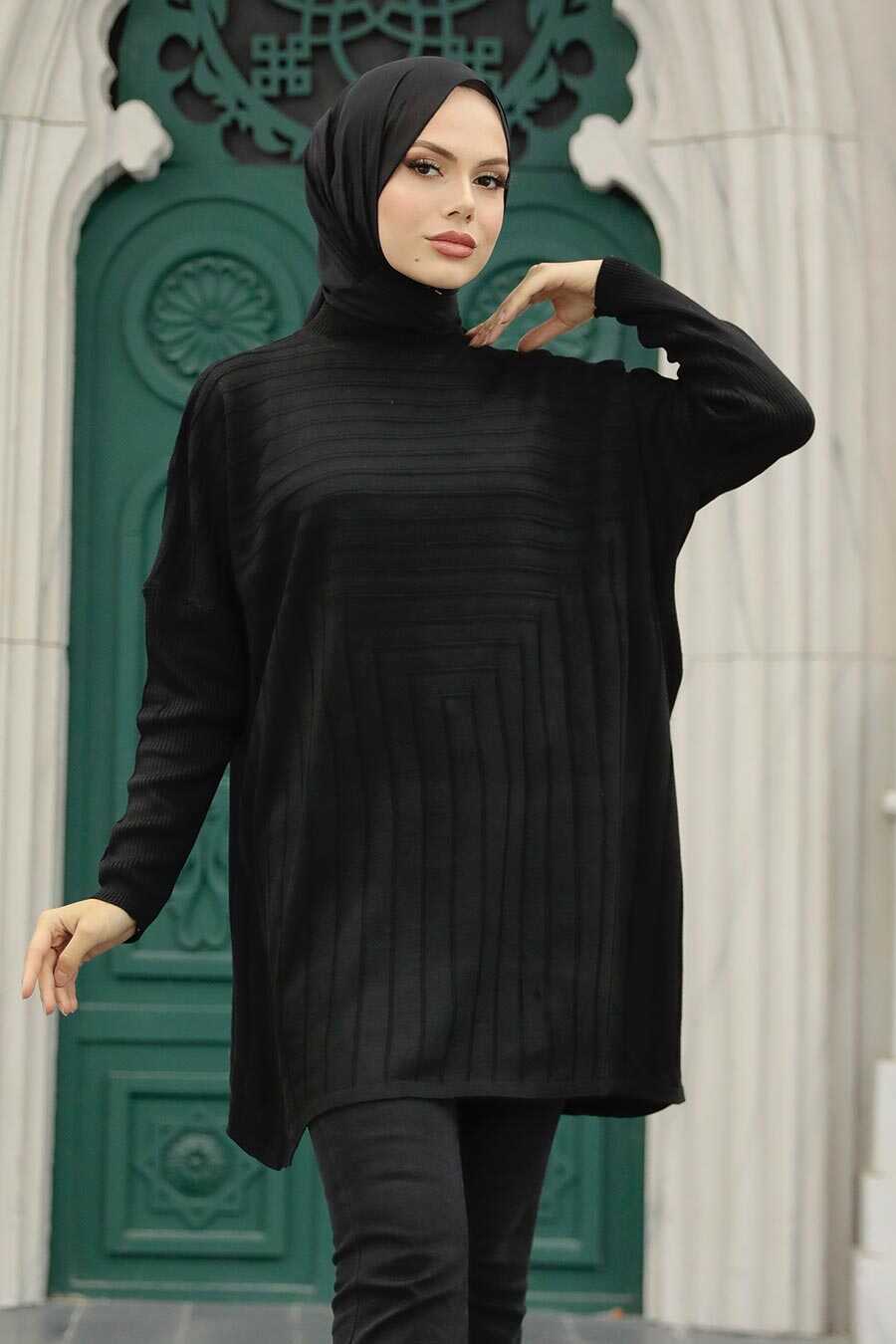 Black Hijab Knitwear Poncho 3404S