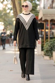 Black Hijab Knitwear Suit Dress 21692S - Thumbnail