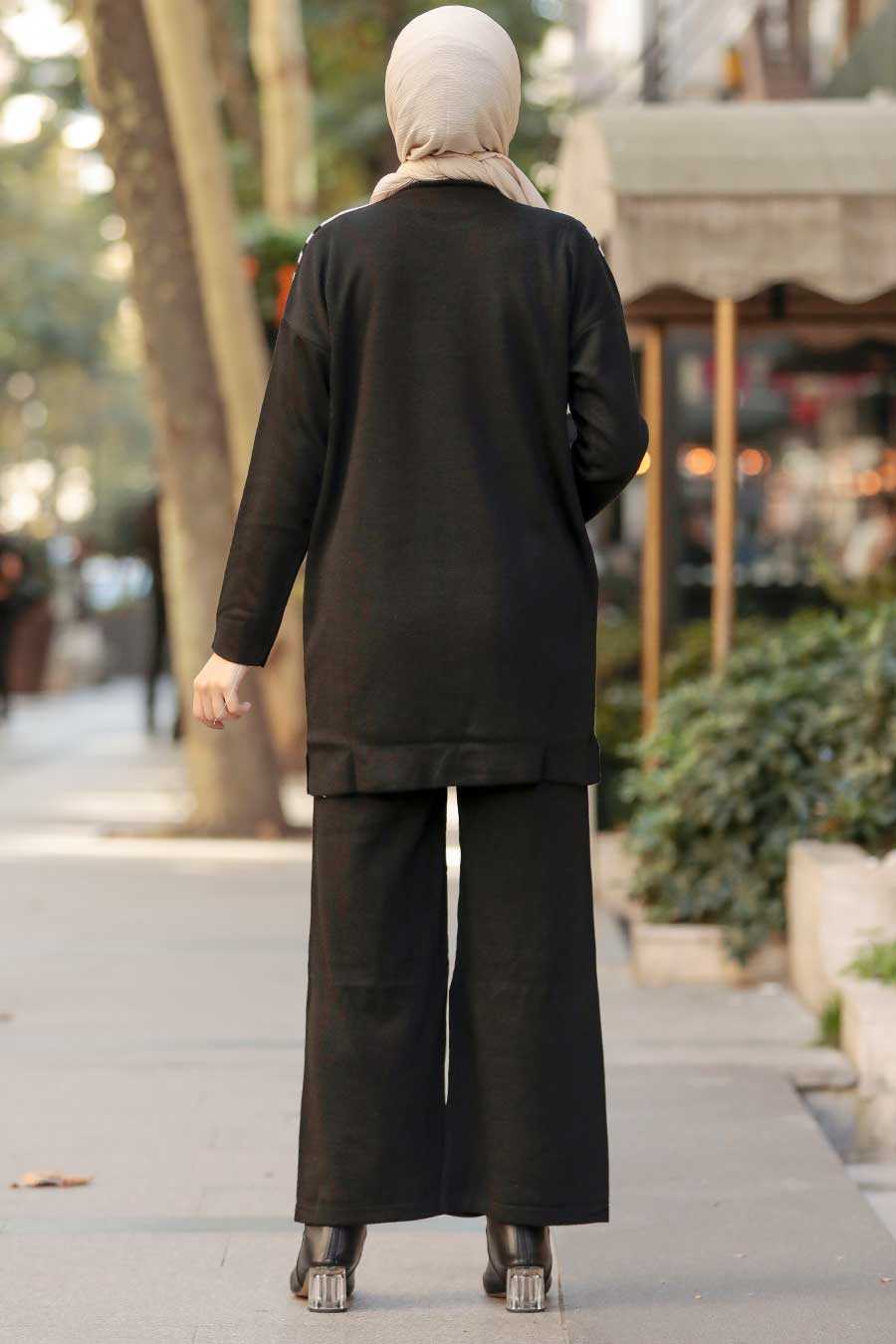 Black Hijab Knitwear Suit Dress 21692S