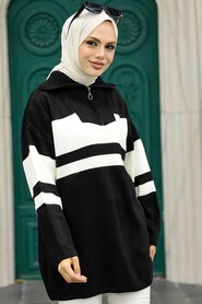 Black Hijab Knitwear Tunic 26961S - Thumbnail