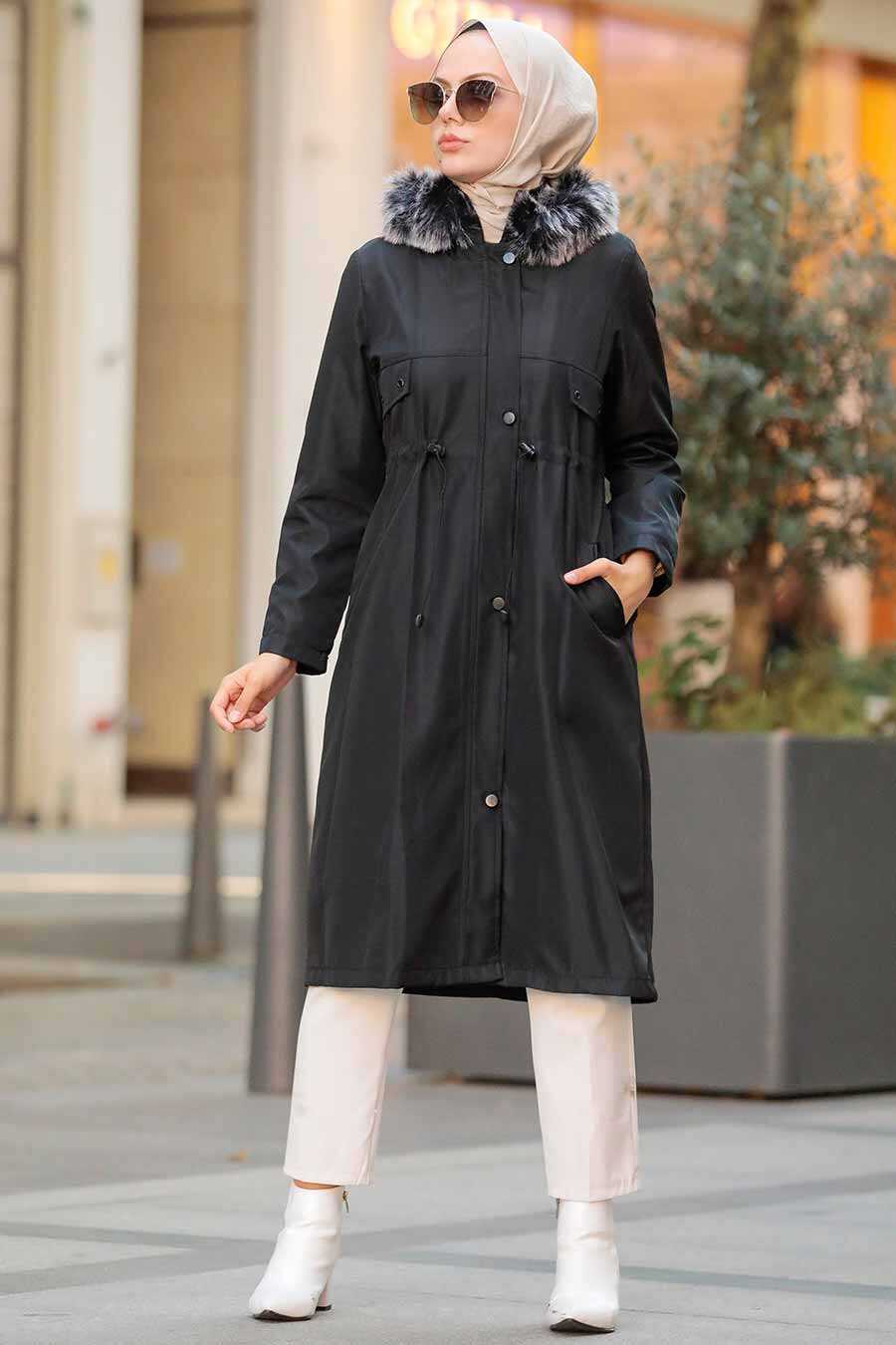 Black Hijab Parka Coat 51015S - Neva-style.com