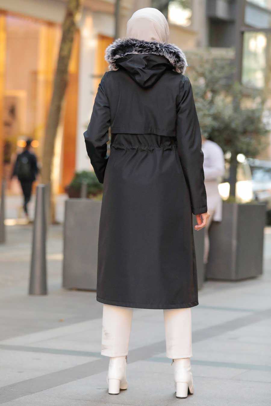 Black Hijab Parka Coat 51015S - Neva-style.com