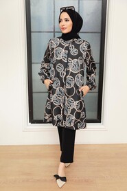 Black Hijab Suit Dress 13091S - Thumbnail