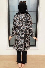 Black Hijab Suit Dress 13091S - Thumbnail