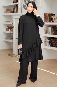 Black Hijab Suit Dress 13101S - Thumbnail