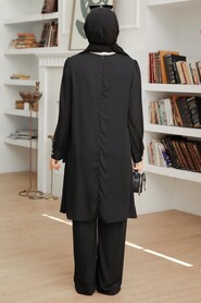 Black Hijab Suit Dress 13101S - Thumbnail