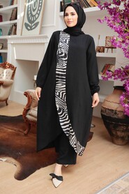 Black Hijab Suit Dress 7686S - Thumbnail