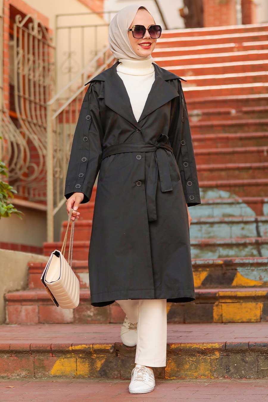 Black Hijab Trenchcoat 8919S - Neva-style.com