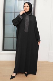 Black Hijab Turkish Abaya 7683S - Thumbnail