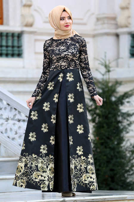 Black Hijab Evening Dress 82457S