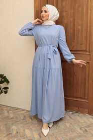 Blue Hijab Dress 13290M - Thumbnail