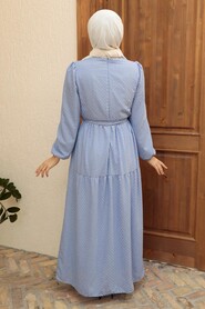 Blue Hijab Dress 13290M - Thumbnail