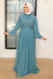 Blue Hijab Evening Dress 22041M - Thumbnail
