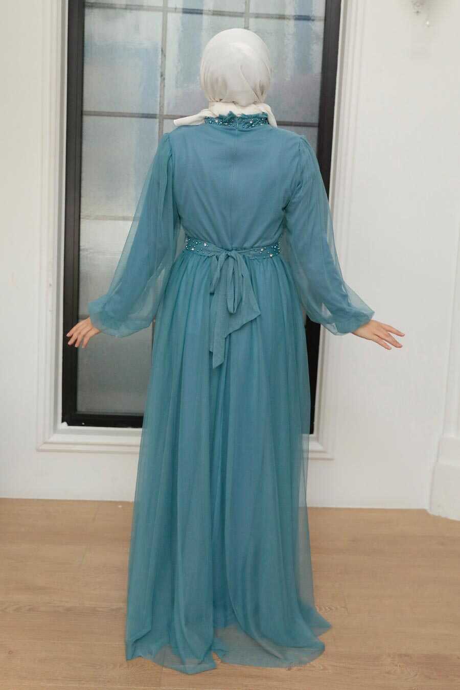 Blue Hijab Evening Dress 22041M