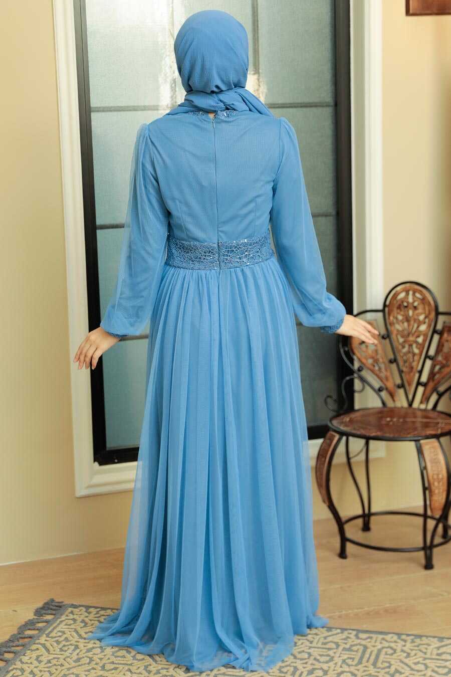 Blue Hijab Evening Dress 5696M