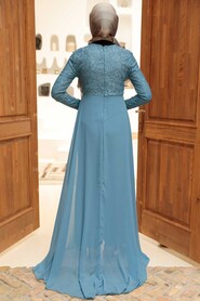 Blue Hijab Evening Dress 9105M - Thumbnail