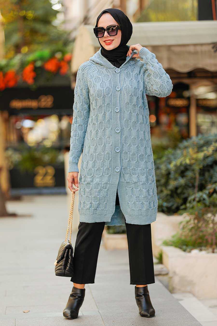 Blue Hijab Knitwear Cardigan 41202M