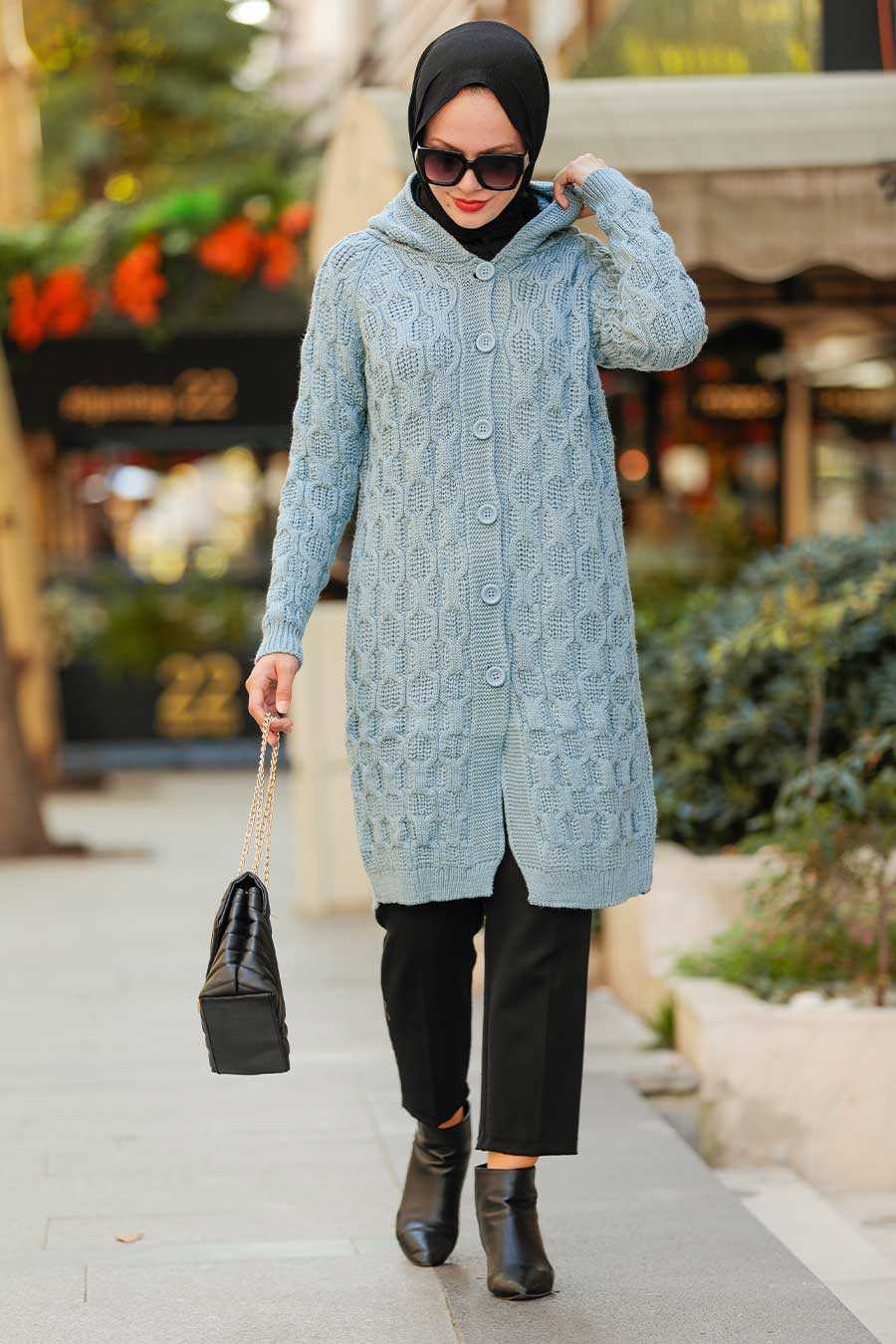 Blue Hijab Knitwear Cardigan 41202M