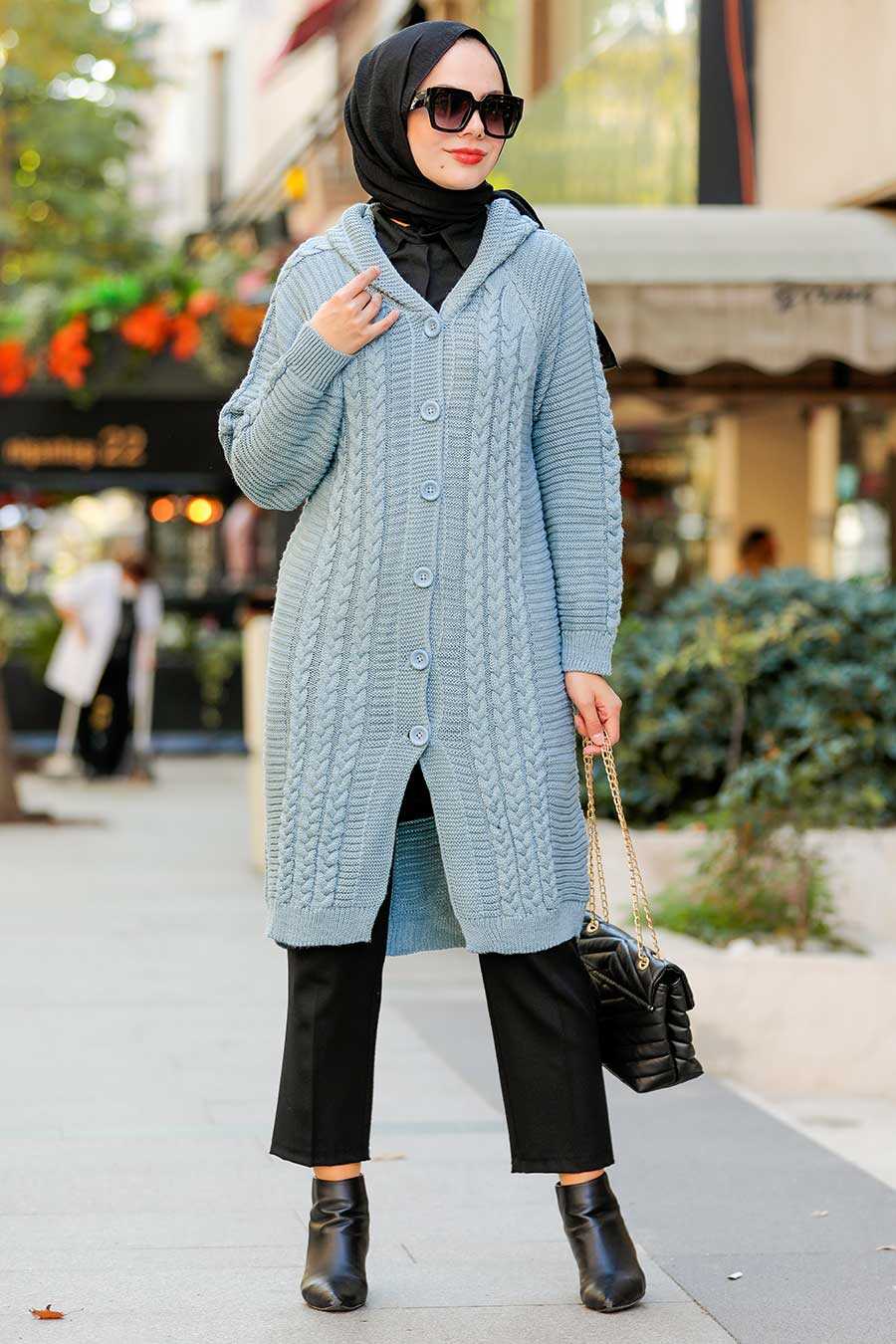 Blue Hijab Knitwear Cardigan 41203M