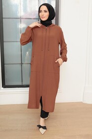 Brown Hijab Coat 6298KH - Thumbnail