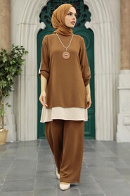 Brown Hijab Double Suit 52251KH - Thumbnail