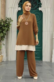 Brown Hijab Double Suit 52251KH - Thumbnail