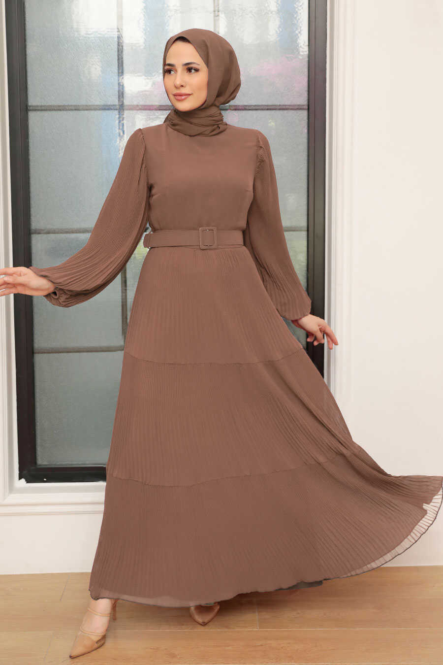 Brown Hijab Dress 3590KH