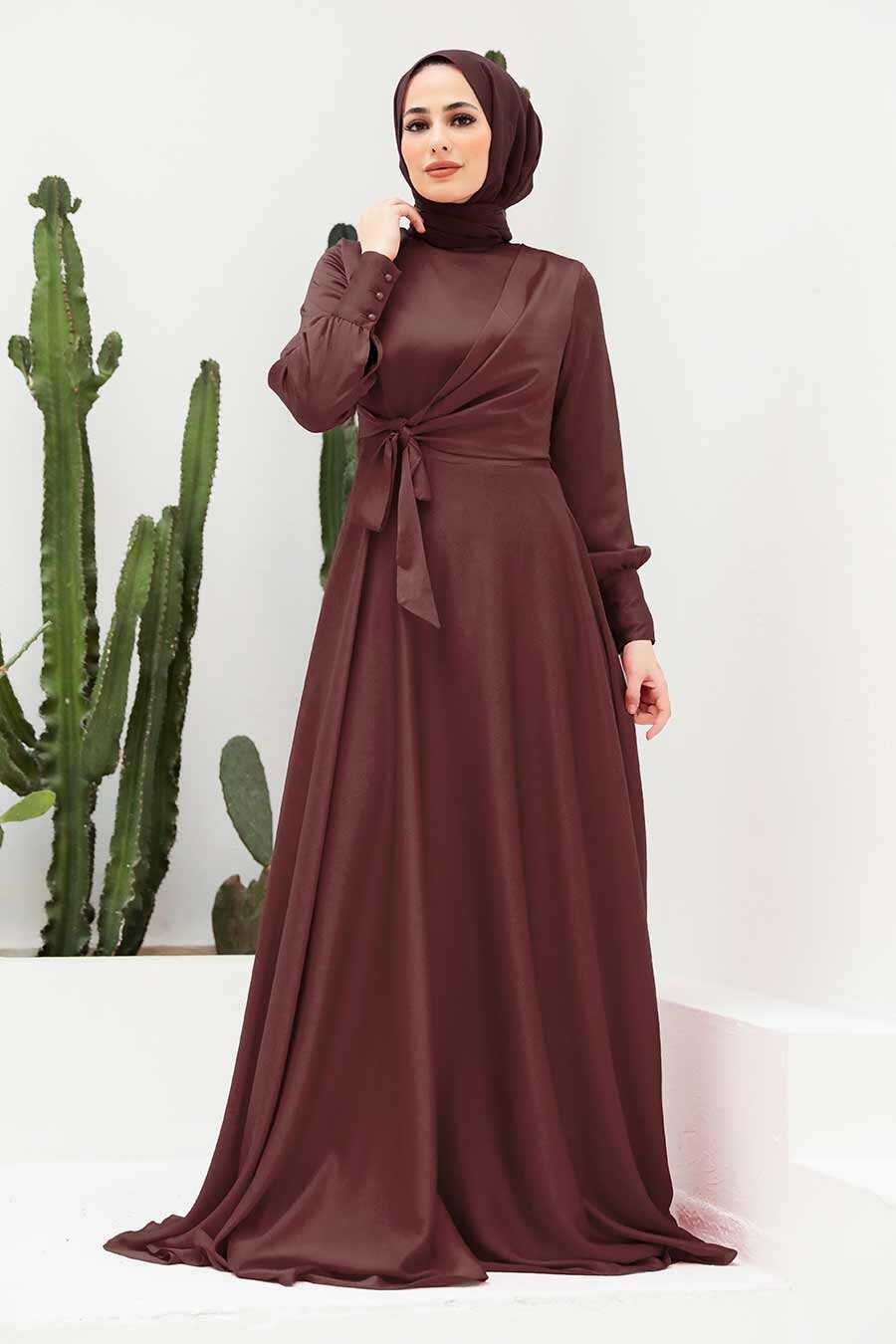 Brown Hijab Evening Dress 1420KH
