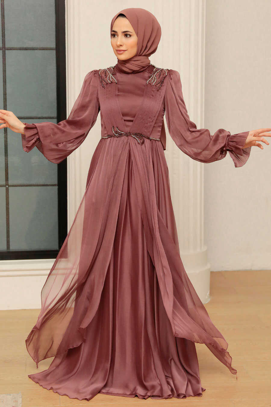 Brown Hijab Evening Dress 21910KH
