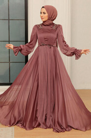 Brown Hijab Evening Dress 21910KH - Thumbnail