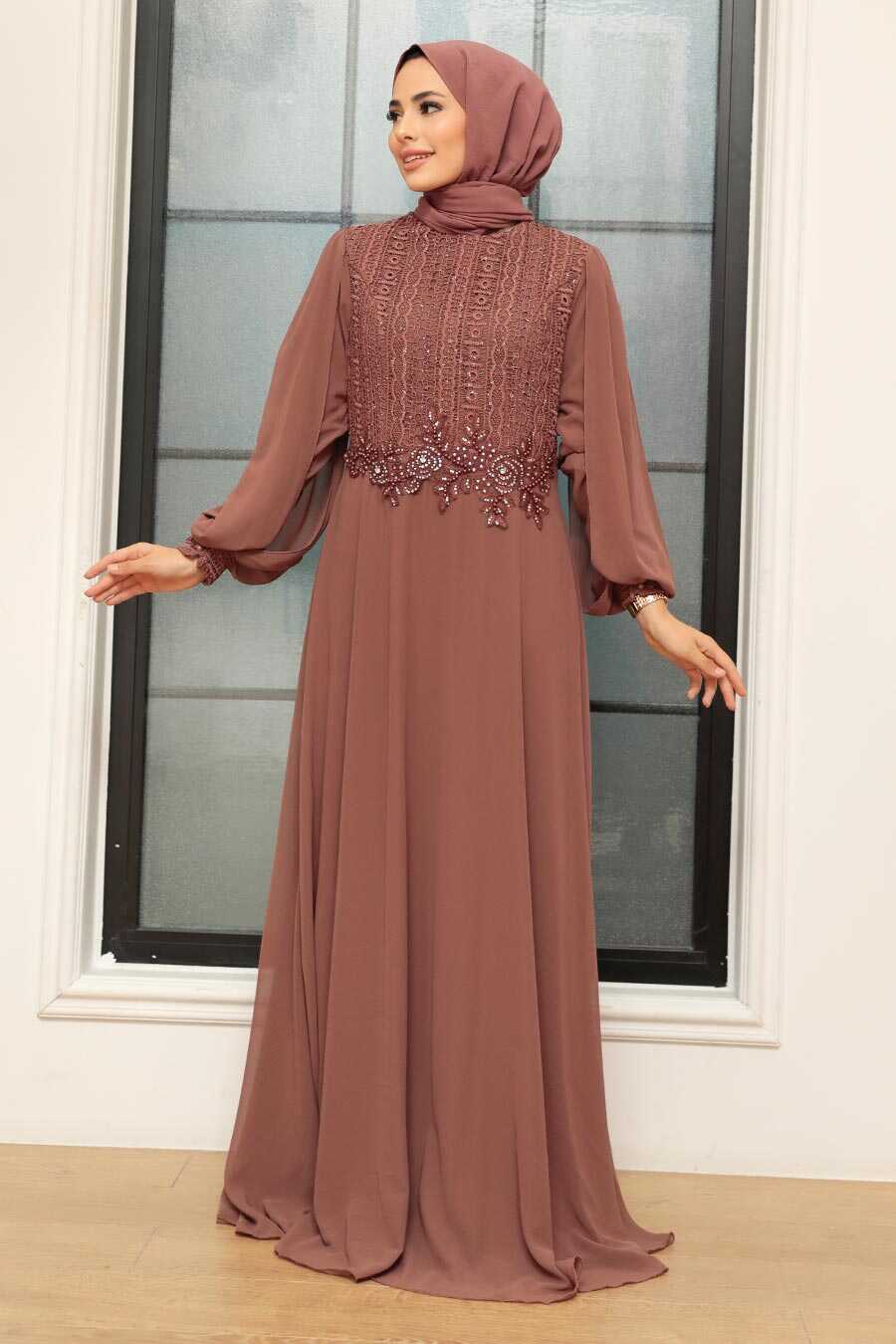 Brown Hijab Evening Dress 25819KH