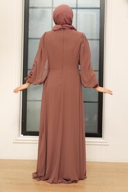Brown Hijab Evening Dress 25819KH - Thumbnail