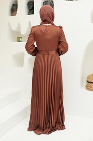 Brown Hijab Evening Dress 3452KH - Thumbnail