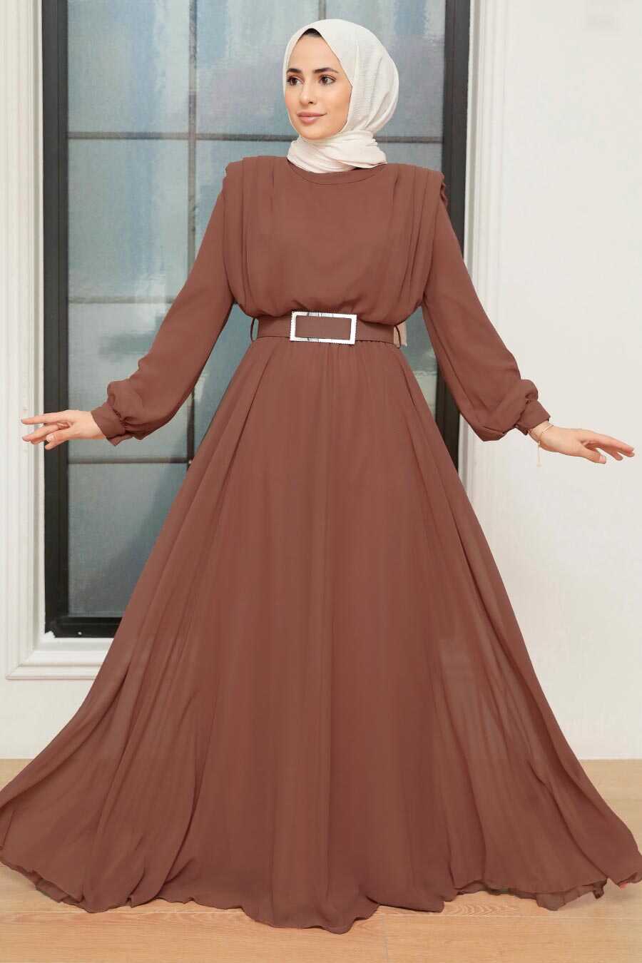 Brown Hijab Evening Dress 36050KH