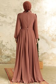 Neva Style - Elegant Brown Muslim Long Sleeve Dress 3773KH - Thumbnail