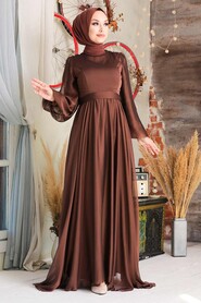 Brown Hijab Evening Dress 5215KH - Thumbnail