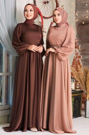 Brown Hijab Evening Dress 5215KH - Thumbnail