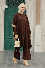 Brown Hijab Knitwear Triple Suit 33850KH - Thumbnail