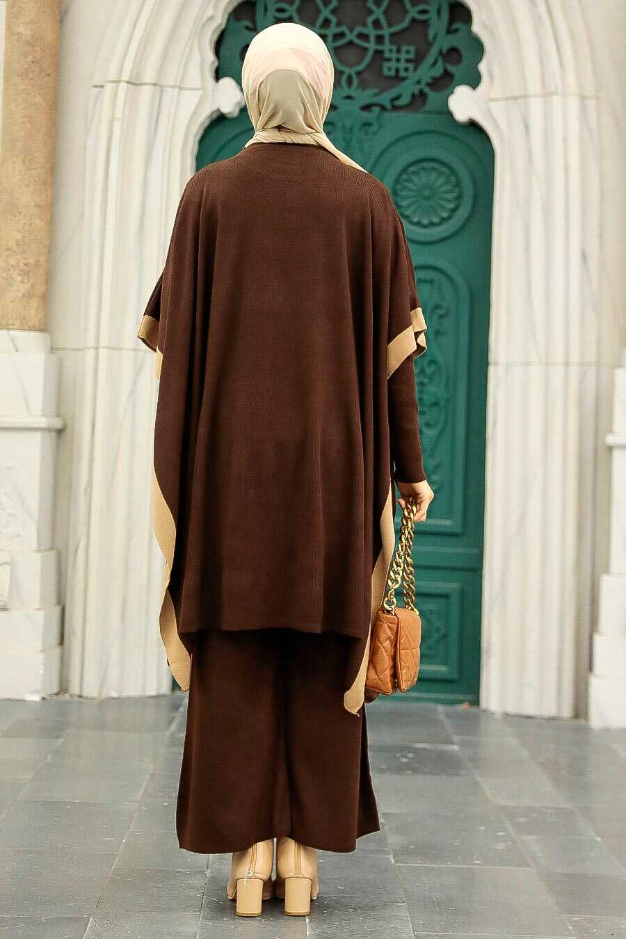 Brown Hijab Knitwear Triple Suit 33850KH