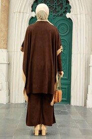 Brown Hijab Knitwear Triple Suit 33850KH - Thumbnail