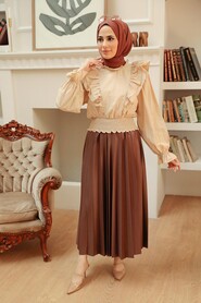 Brown Hijab Skirt 4892KH - Thumbnail