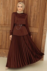 Brown Hijab Suit Dress 34621KH - Thumbnail