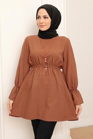 Brown Hijab Tunic 40461KH - Thumbnail